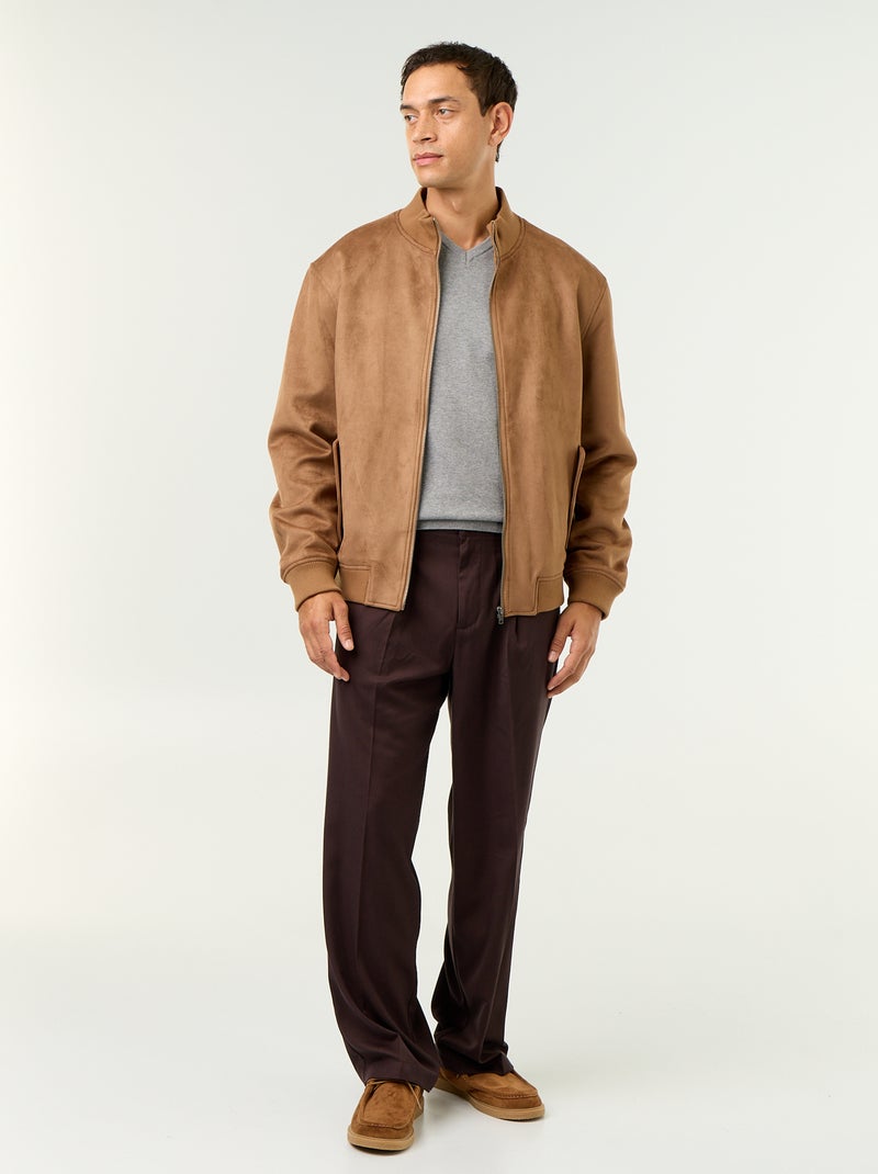 Blouson van suèdelook met rits Bruin - Kiabi