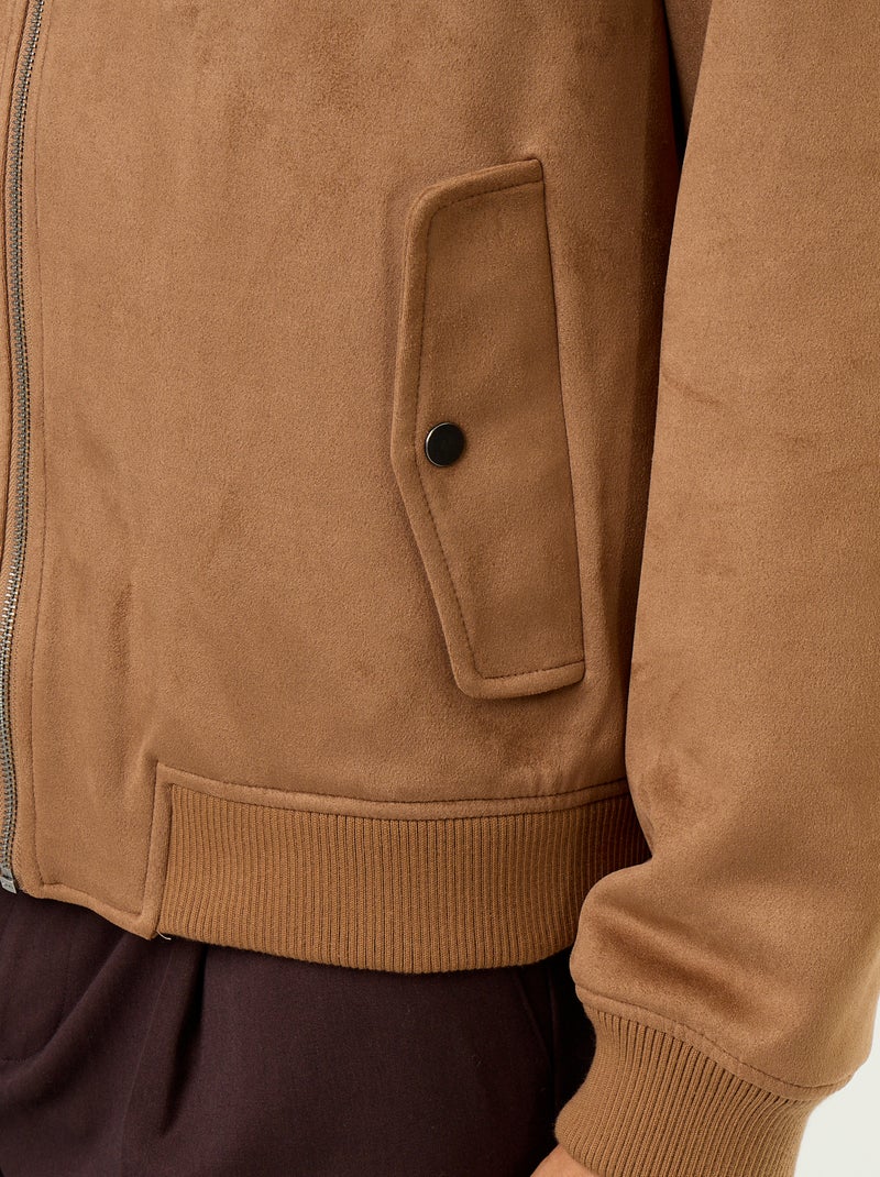 Blouson van suèdelook met rits Bruin - Kiabi