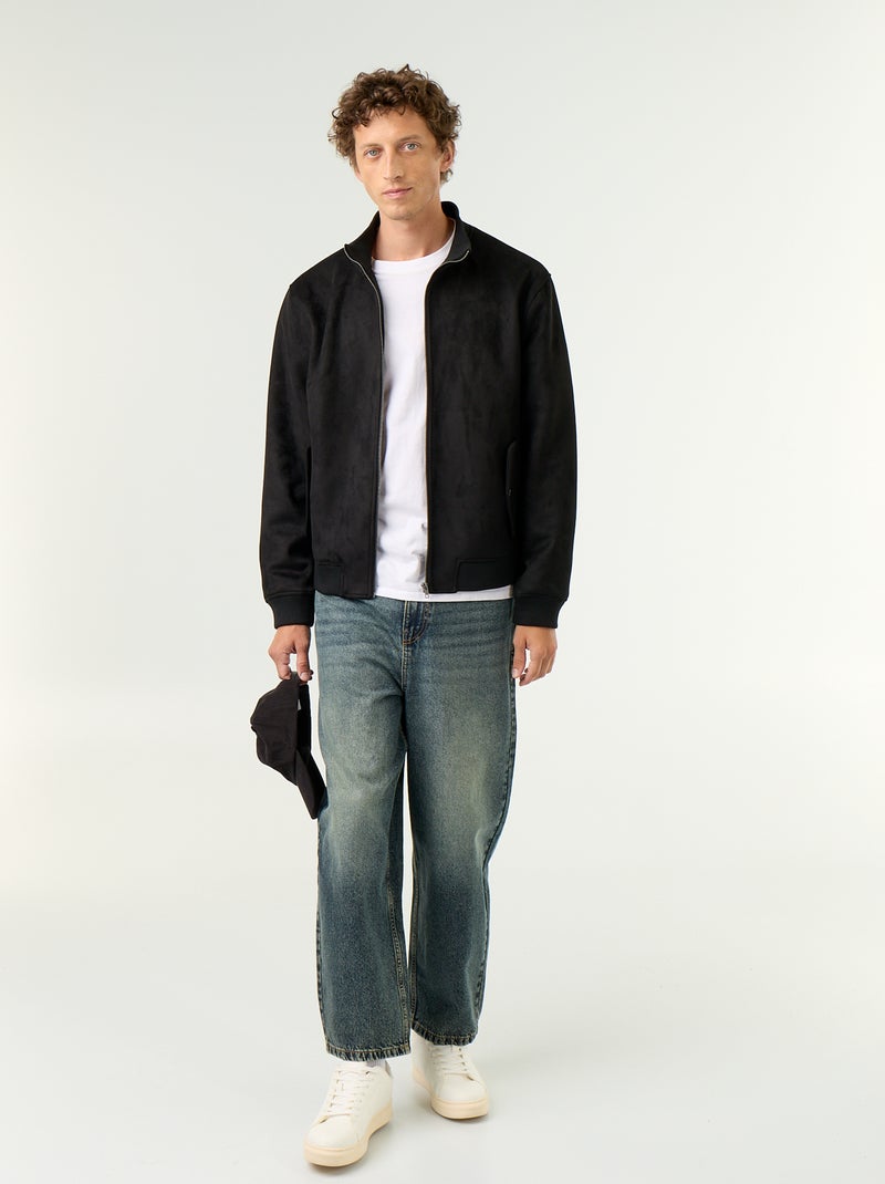 Blouson van suèdelook met rits Zwart - Kiabi