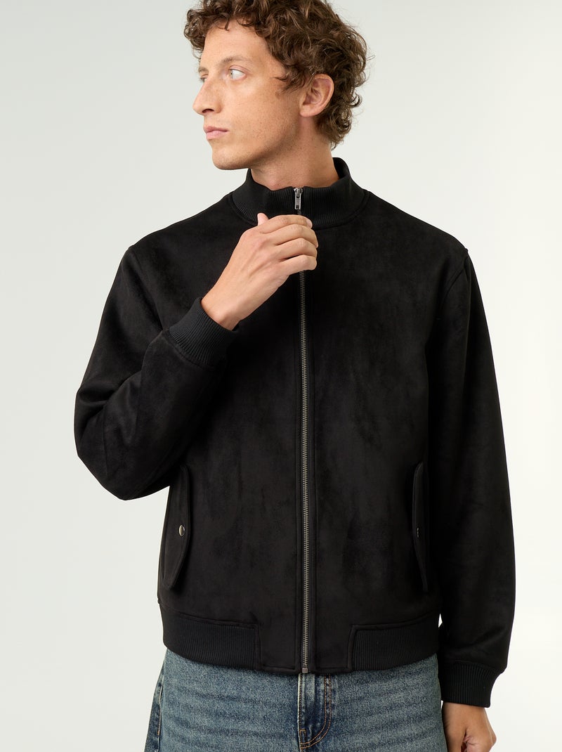 Blouson van suèdelook met rits Zwart - Kiabi