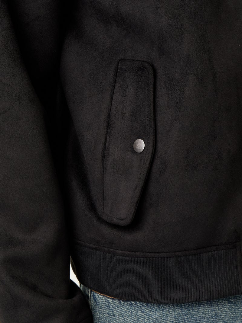 Blouson van suèdelook met rits Zwart - Kiabi