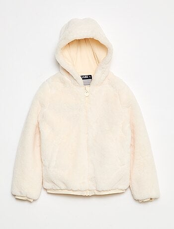 Blouson zippé à capuche en fausse fourrure