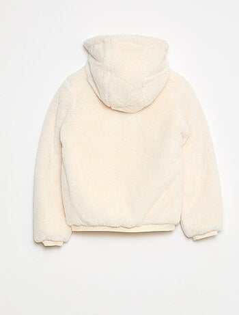 Blouson zippé à capuche en fausse fourrure