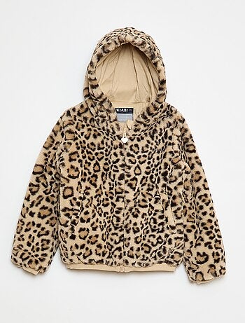 Blouson zippé à capuche en fausse fourrure