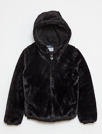 Blouson zippé à capuche en fausse fourrure