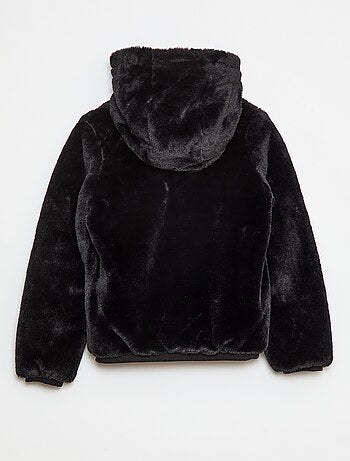 Blouson zippé à capuche en fausse fourrure