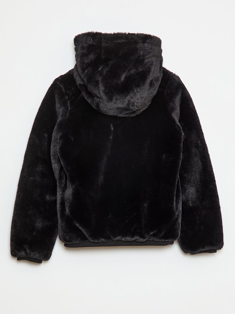 Blouson zippé à capuche en fausse fourrure Noir - Kiabi