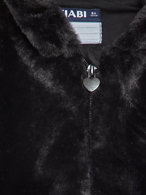 Blouson zippé à capuche en fausse fourrure - Kiabi