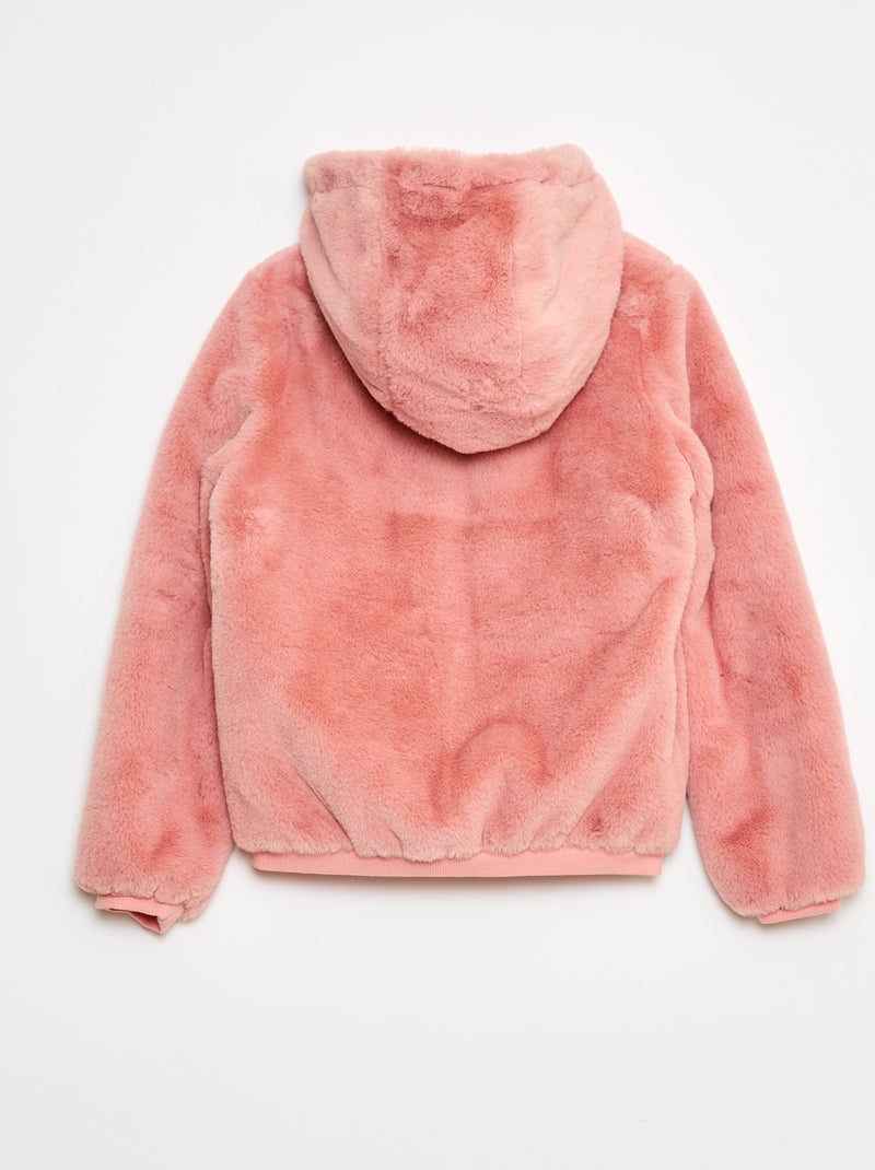 Blouson zippé à capuche en fausse fourrure Rose - Kiabi