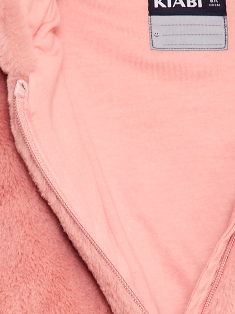 Blouson zippé à capuche en fausse fourrure Rose - Kiabi