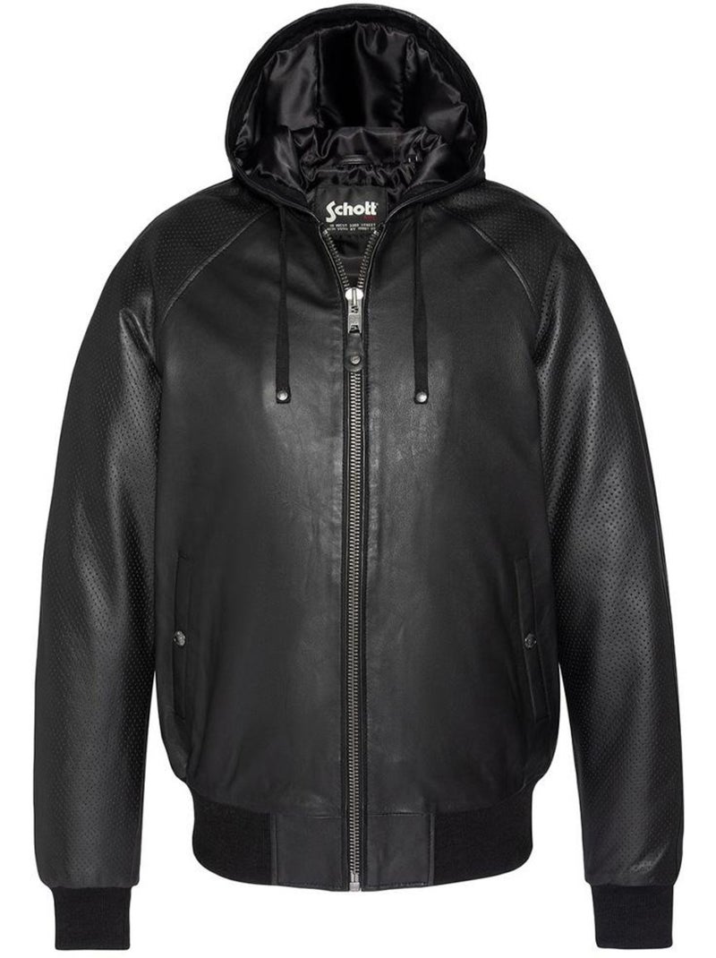 Blousons Homme Schott Cuir Capuche Noir - Kiabi