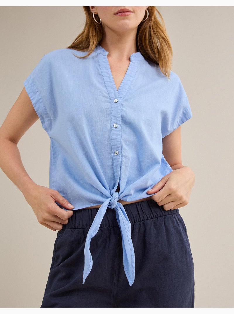 Blus met linnen, MO Fashion Blauw - Kiabi