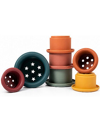Bo jungle | gobelets empilables en silicone bébé jeu d'éveil et de bain
