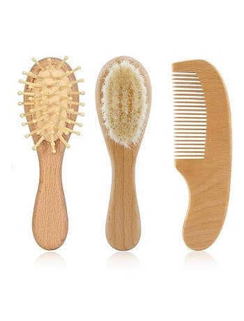 Bo jungle | set brosses et peigne en bois naturel pour bébé