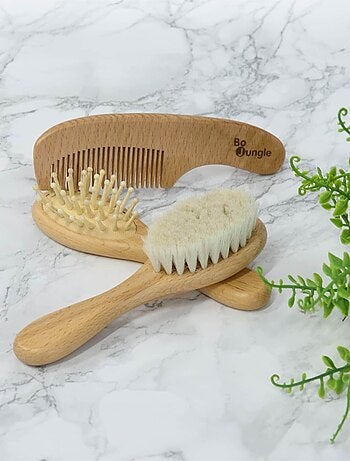 Bo jungle | set brosses et peigne en bois naturel pour bébé