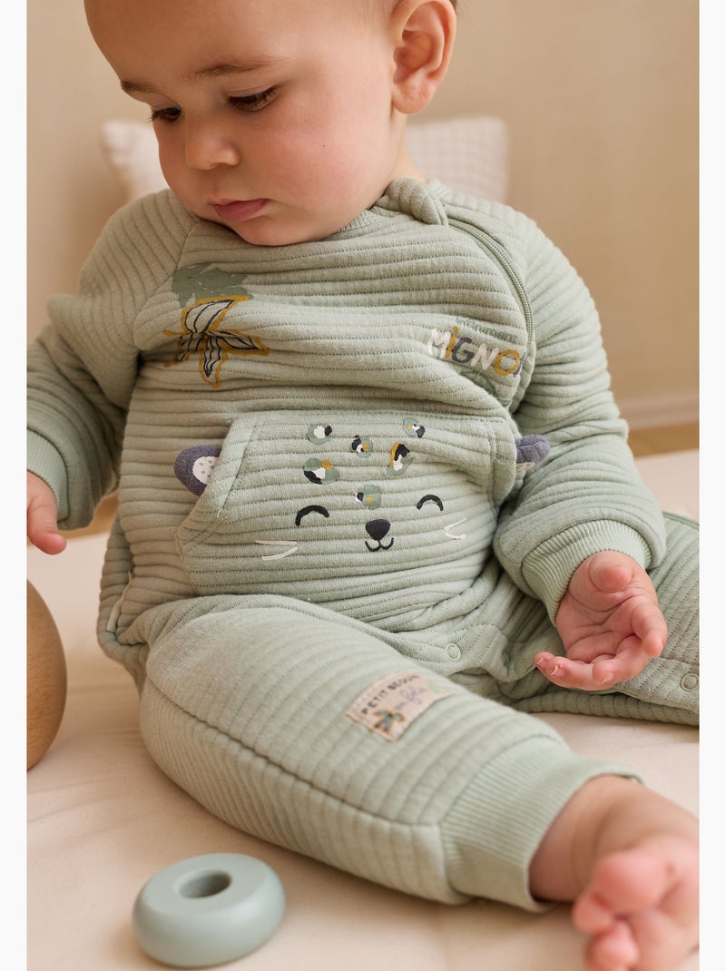 Boavista gewatteerde katoenen babyromper Kaki - Kiabi