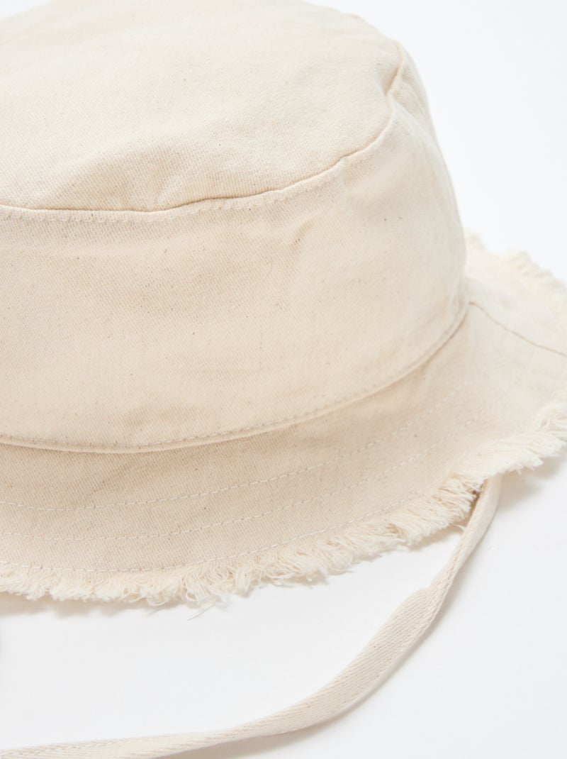 Bob à franges avec liens uni en coton Beige - Kiabi