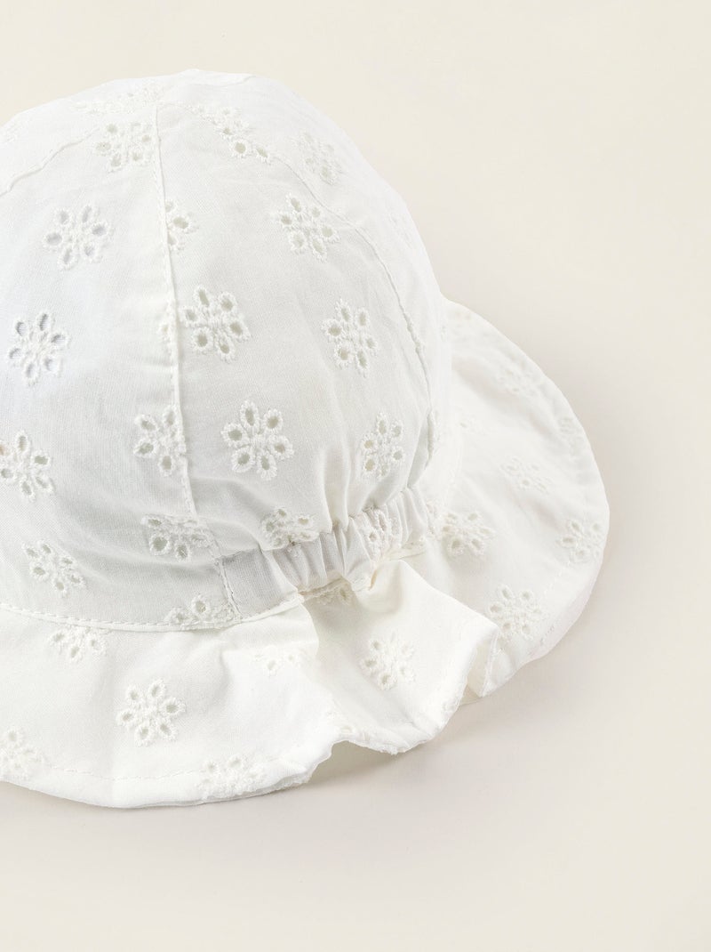 Bob en coton avec broderie anglaise Blanc - Kiabi