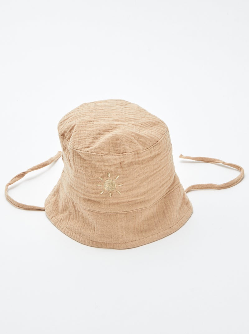 Bob en gaze de coton avec broderie soleil beige - Kiabi