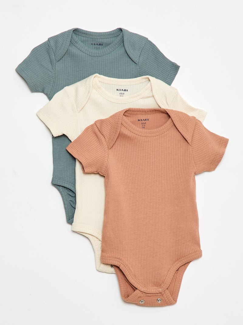 Bodies évolutif en maille unie - Lot de 3 Beige - Kiabi