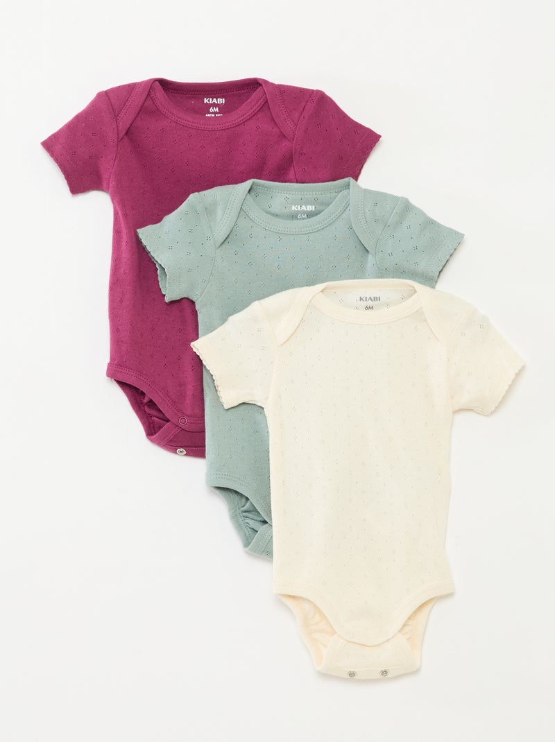 Bodies évolutif en maille unie - Lot de 3 Rose/blanc/bleu - Kiabi