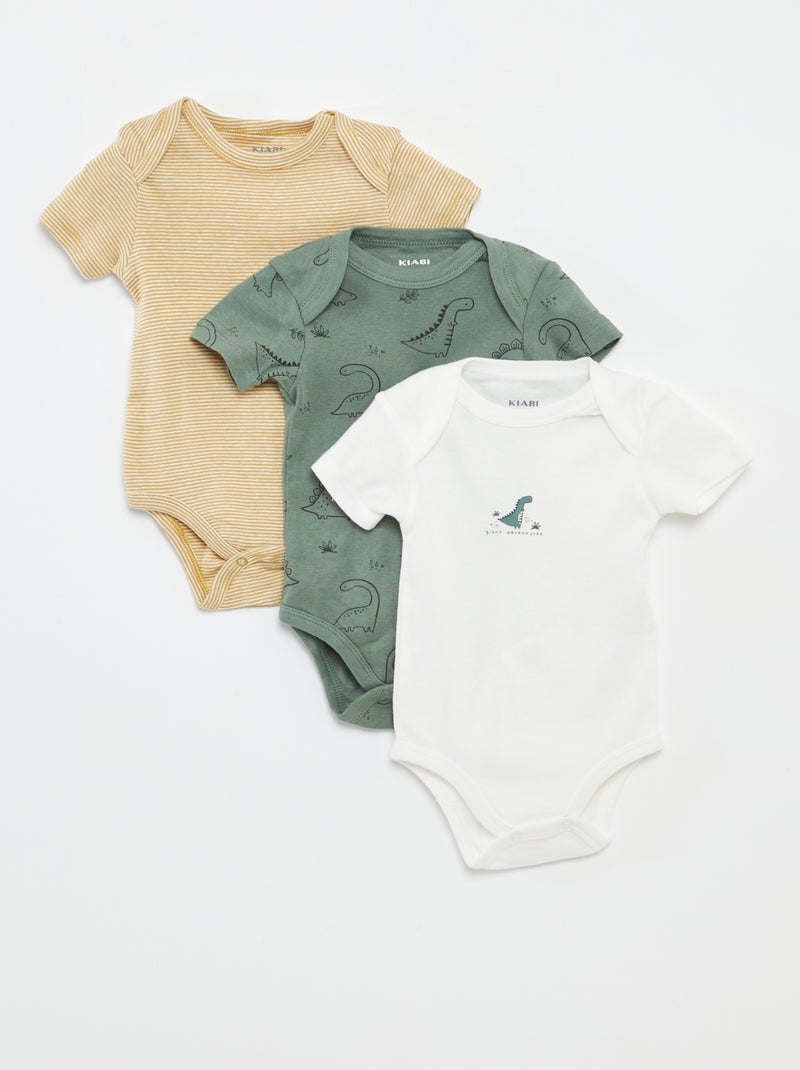 Bodies imprimés en coton - lot de 3 Vert - Kiabi