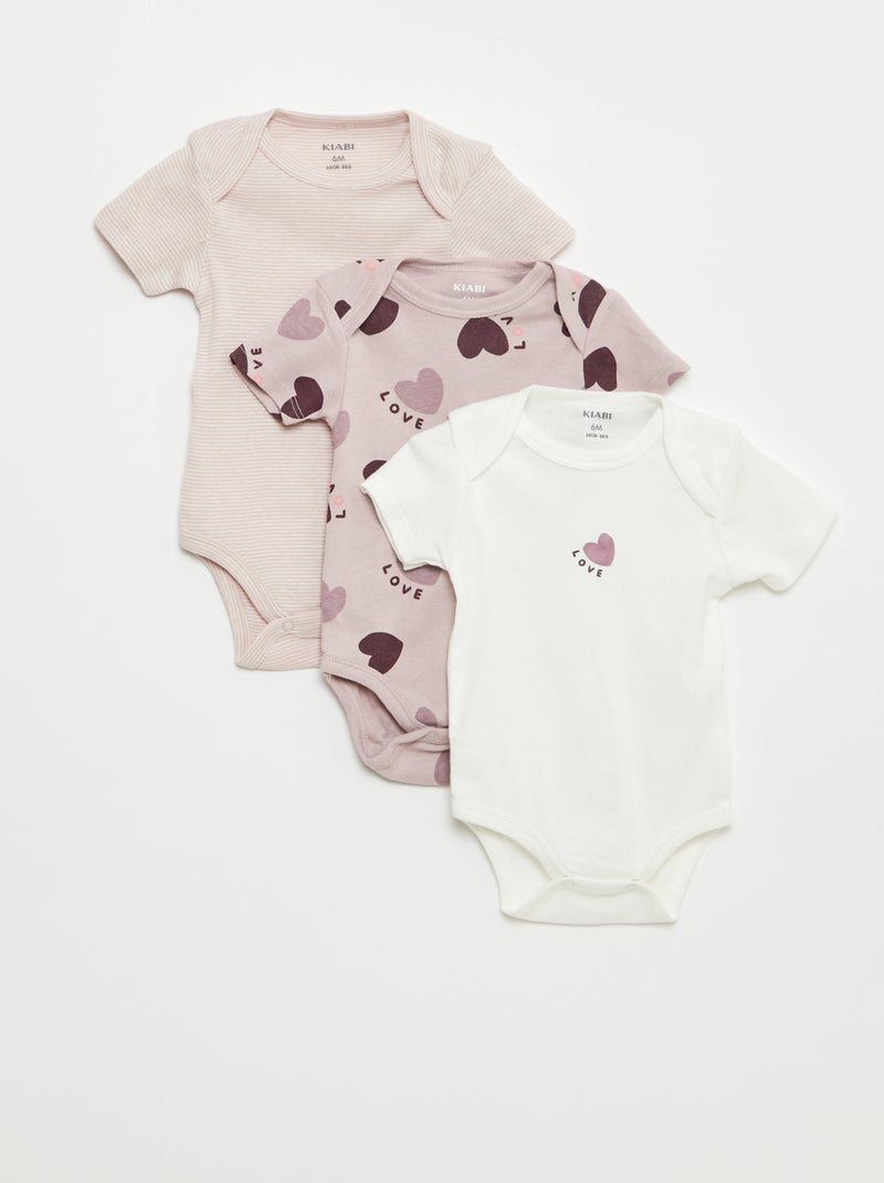 Bodies imprimés en coton - lot de 3 Violet - Kiabi