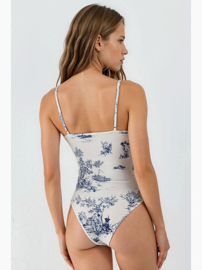 Body à col en v et coupe ajustée à motifs hiccup Blanc - Kiabi