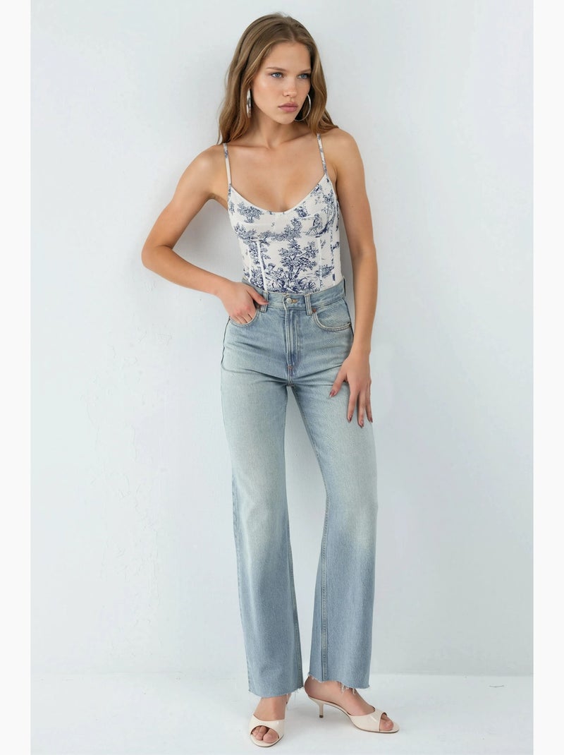Body à col en v et coupe ajustée à motifs hiccup Blanc - Kiabi