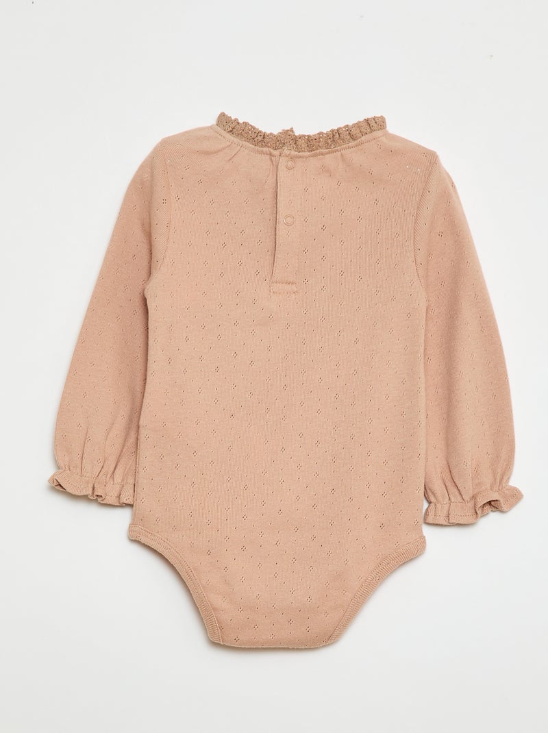 Body à manches longues en maille pointelle Rose - Kiabi