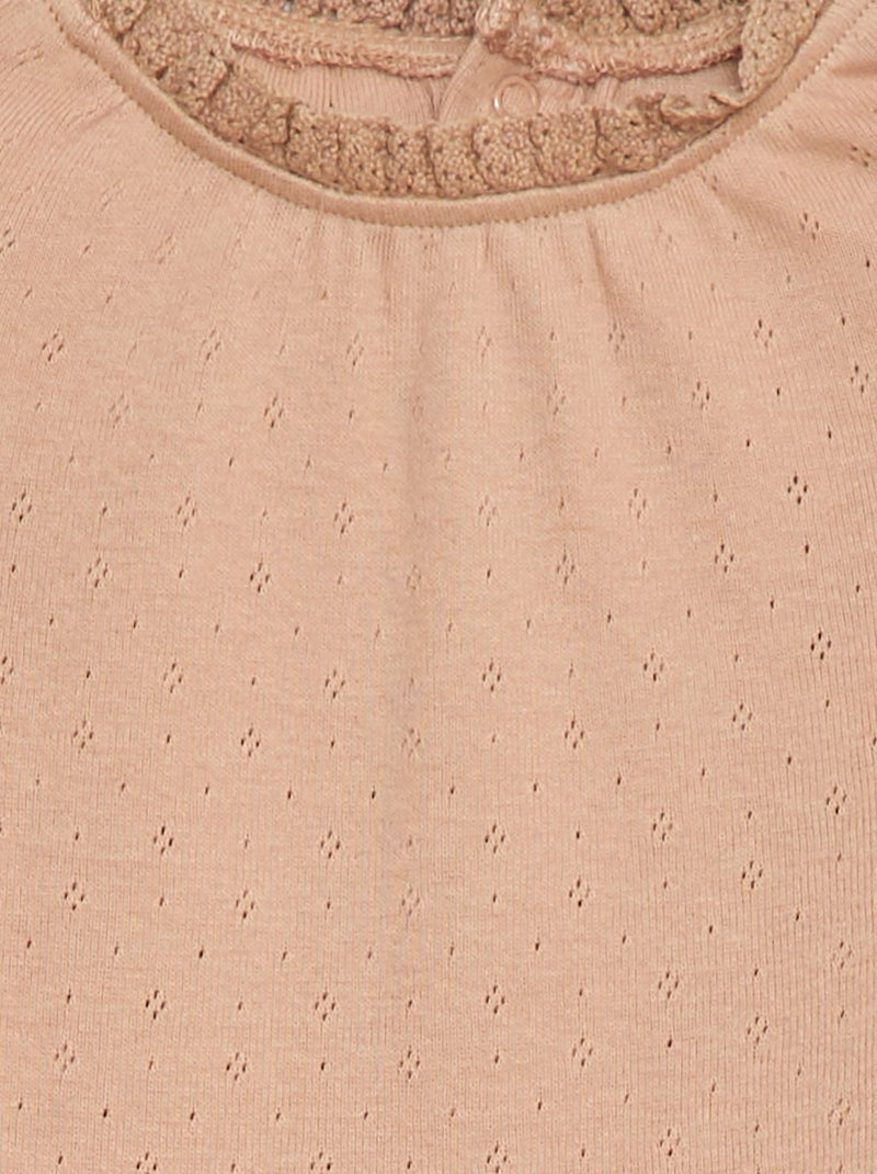 Body à manches longues en maille pointelle Rose - Kiabi