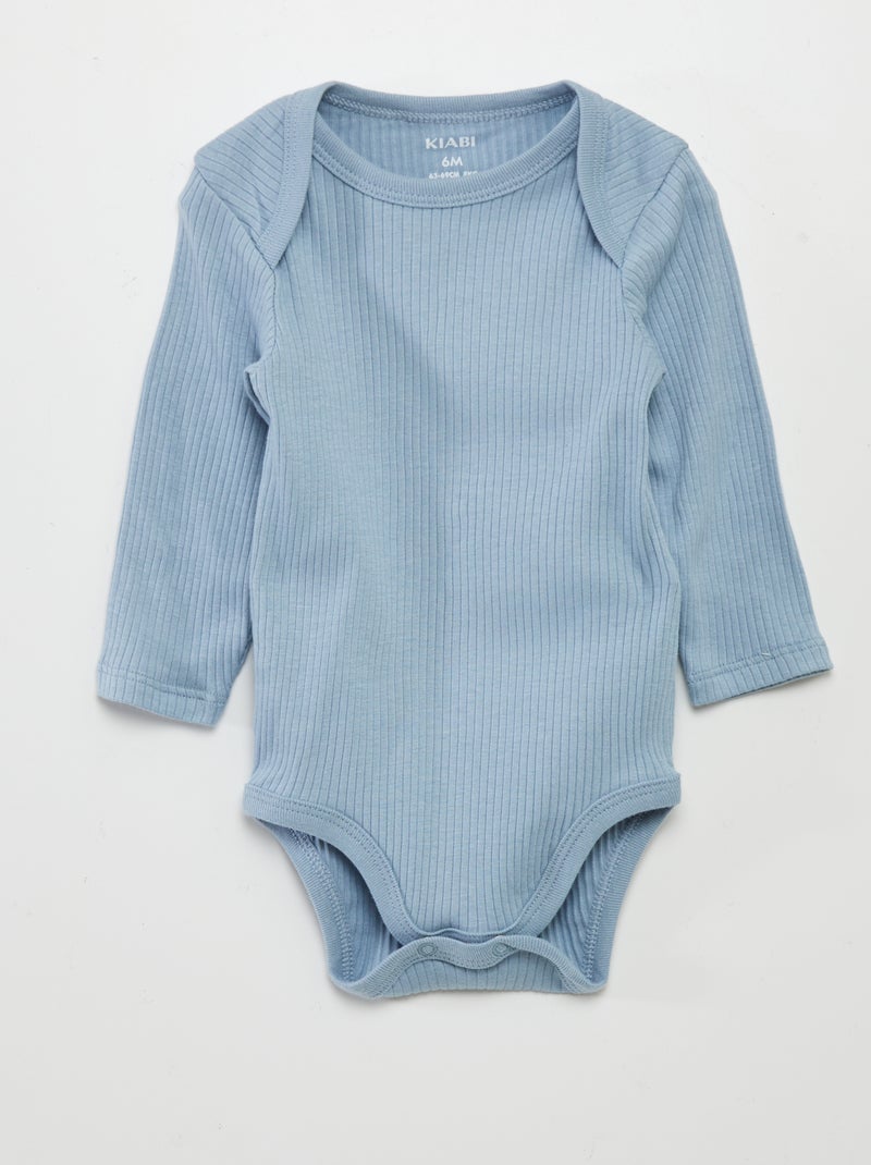 Body à manches longues et col US - Lot de 3 Bleu/gris - Kiabi