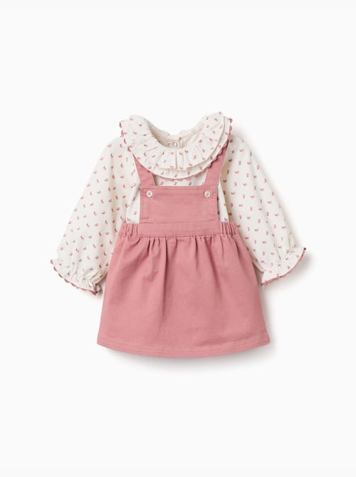 Body à motif fleuri + robe salopette - Kiabi