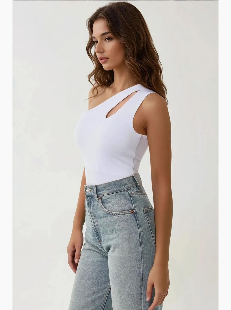 Body asymmetrische hals cut-out aansluitend hiccup Wit - Kiabi