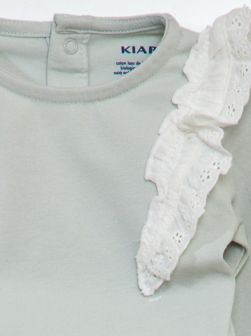 Body avec broderie anglaise Vert - Kiabi