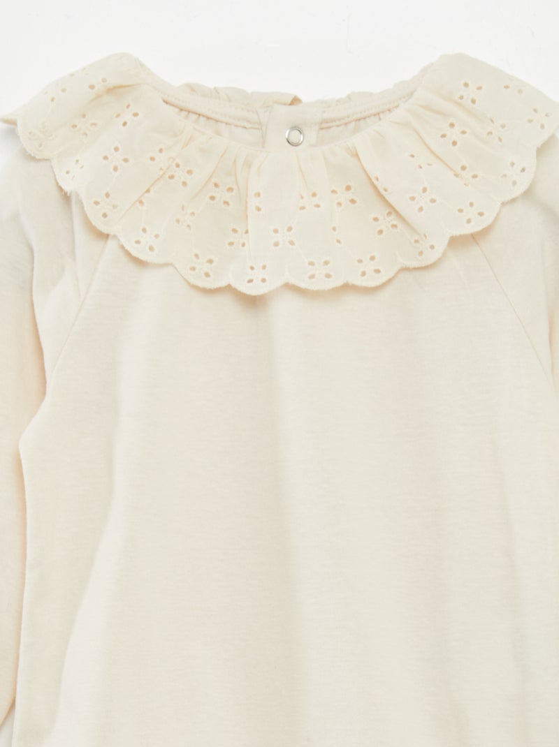 Body avec col claudine Blanc - Kiabi