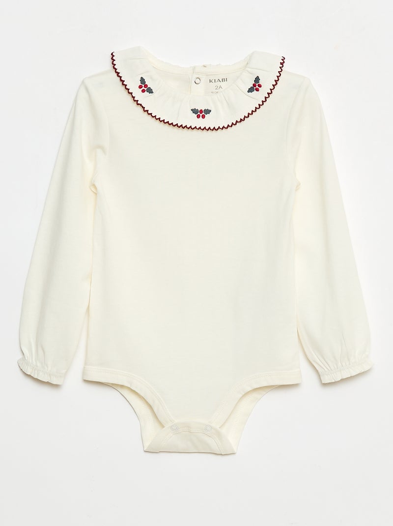 Body avec col claudine et manches longues Blanc - Kiabi