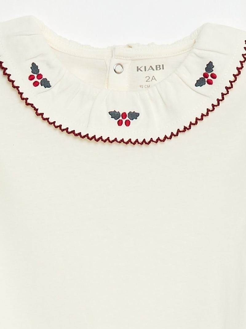 Body avec col claudine et manches longues Blanc - Kiabi