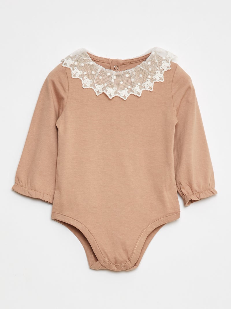 Body avec collerette en dentelle Beige - Kiabi
