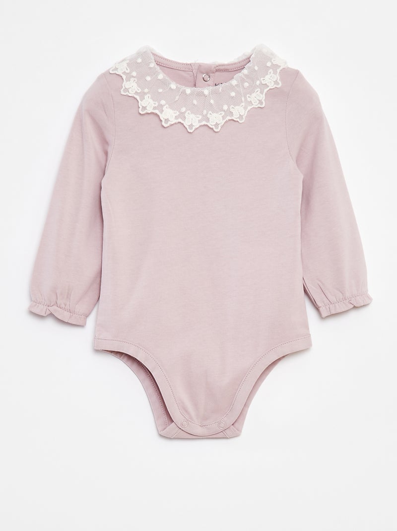 Body avec collerette en dentelle Violet - Kiabi