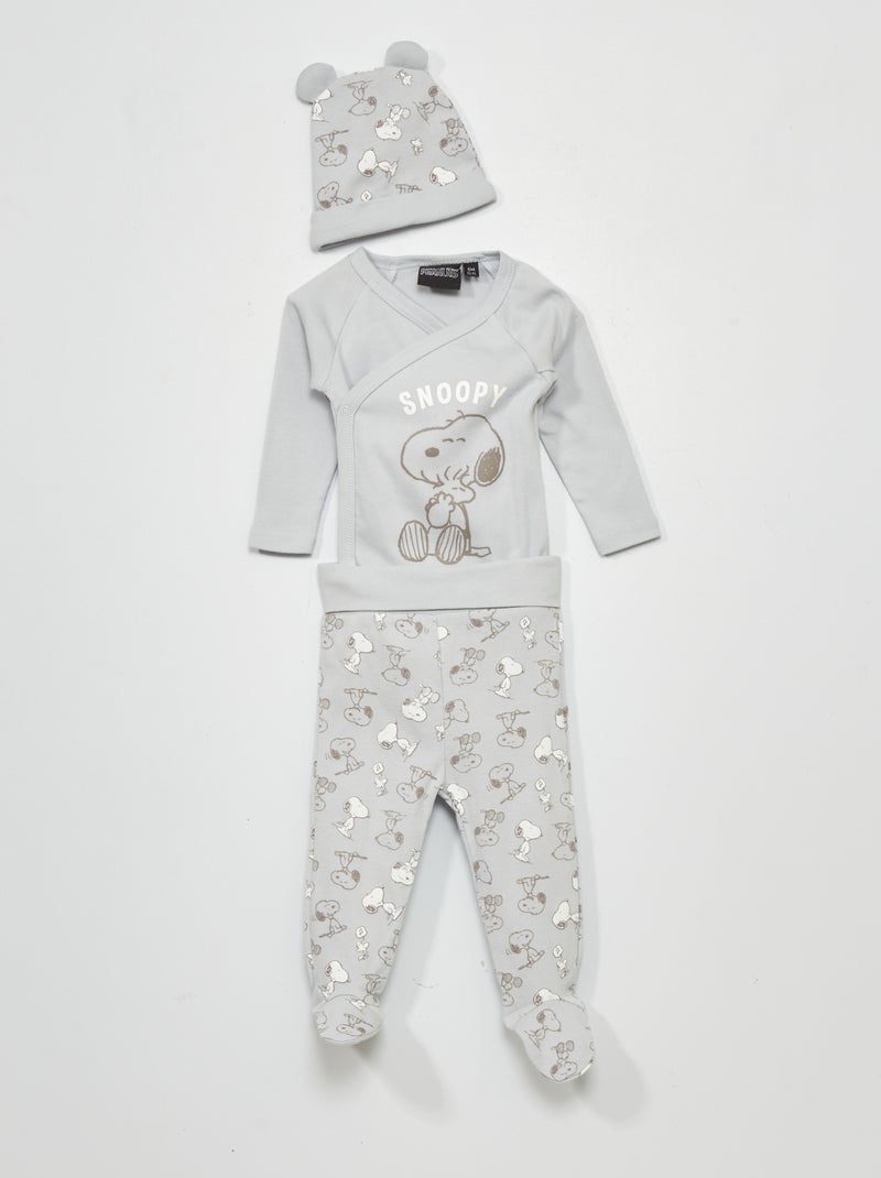Body + broekje + muts 'Snoopy' - 3 stuks BLAUW - Kiabi