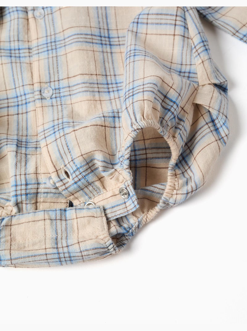 Body-chemise en coton à motif à carreaux Gris clair - Kiabi