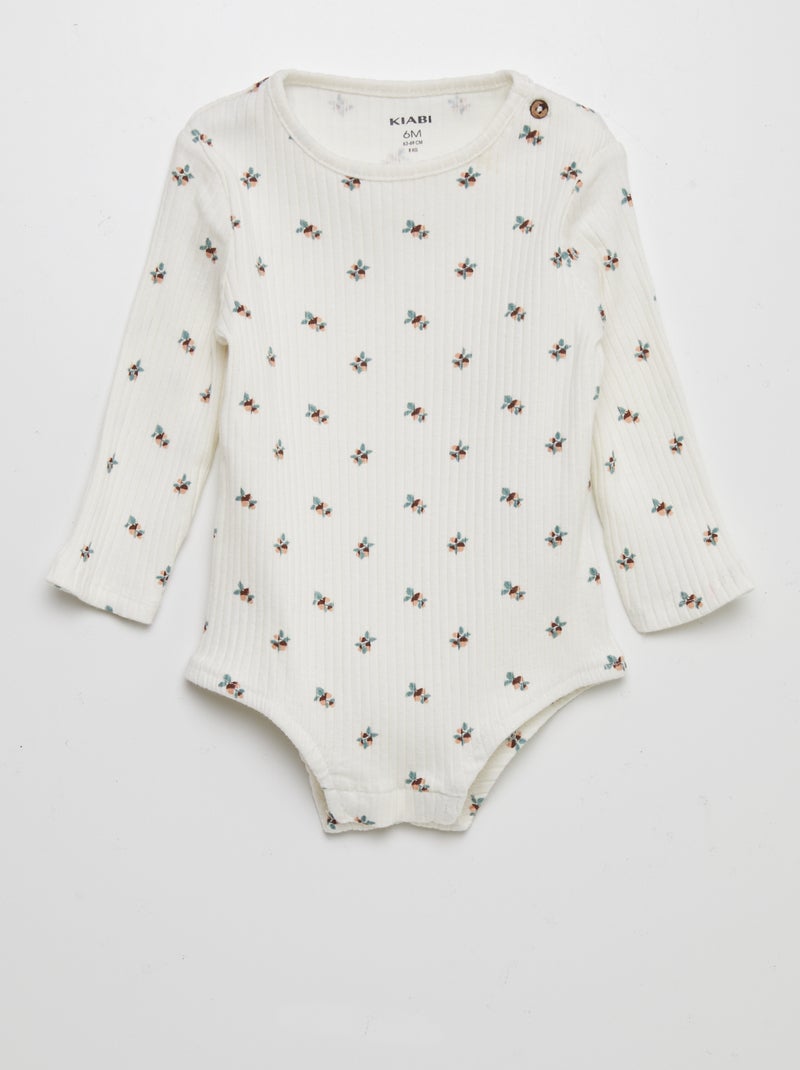 Body côtelé à imprimé - Mixte Blanc - Kiabi
