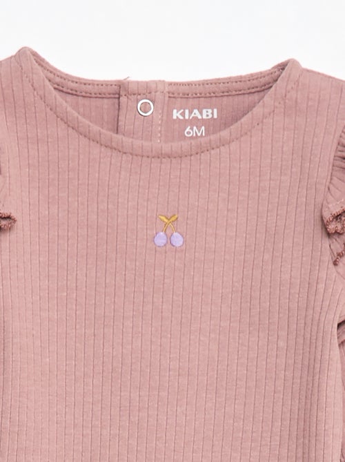 Body côtelé à manches longues volantées aux épaules - Kiabi