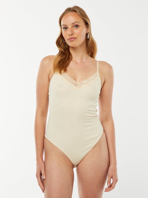 Body côtelé uni avec dentelle - Kiabi
