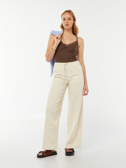 Body côtelé uni avec dentelle - Kiabi