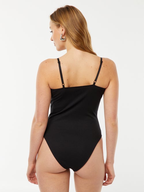 Body côtelé uni avec dentelle - Kiabi