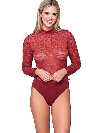 Body dentelle manches longues col montant micro touch lace