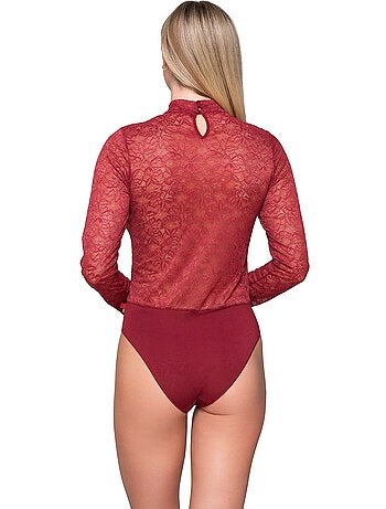 Body dentelle manches longues col montant micro touch lace