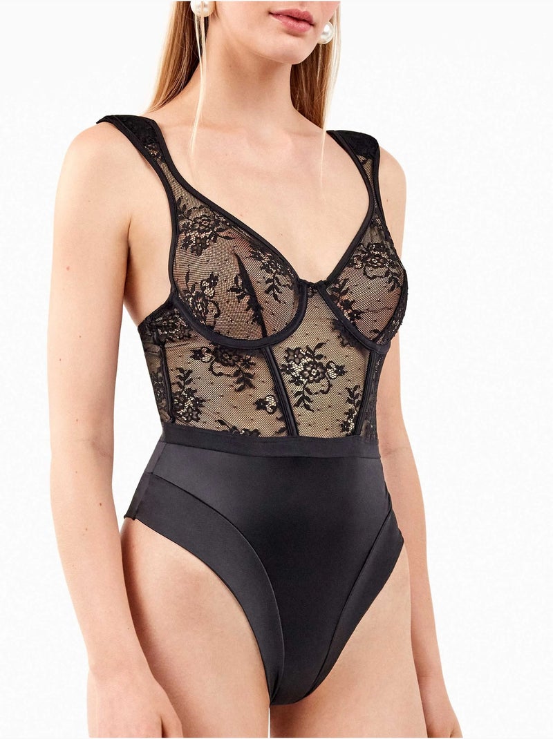 Body dentelle partout épaulettes Noir - Kiabi